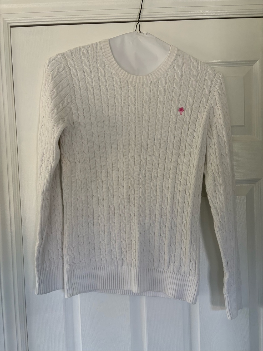 Lilly Pulitzer White Cable-Knit Crewneck Sweater Size L